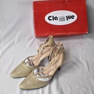 Classique Stacia Women's Glittery Gold Dress‎ 3 Inch Heels Size 9M NIB